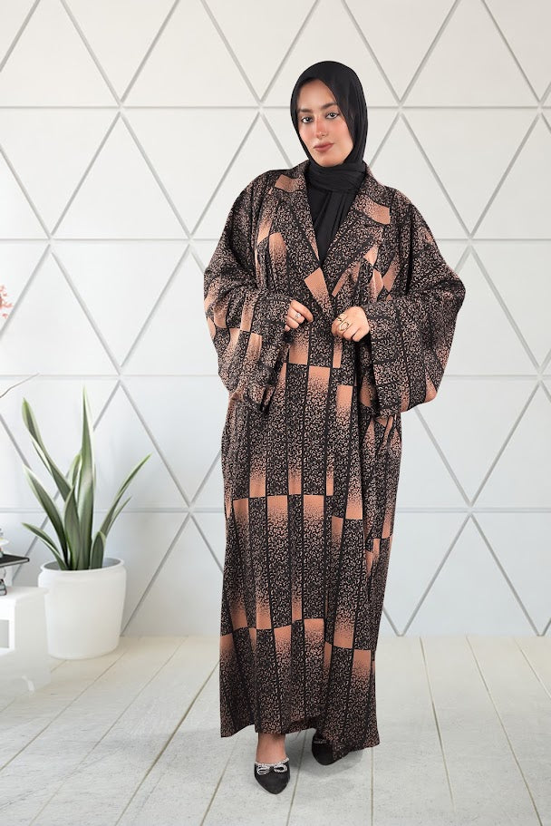 Checkered Elegance Batwing Abaya