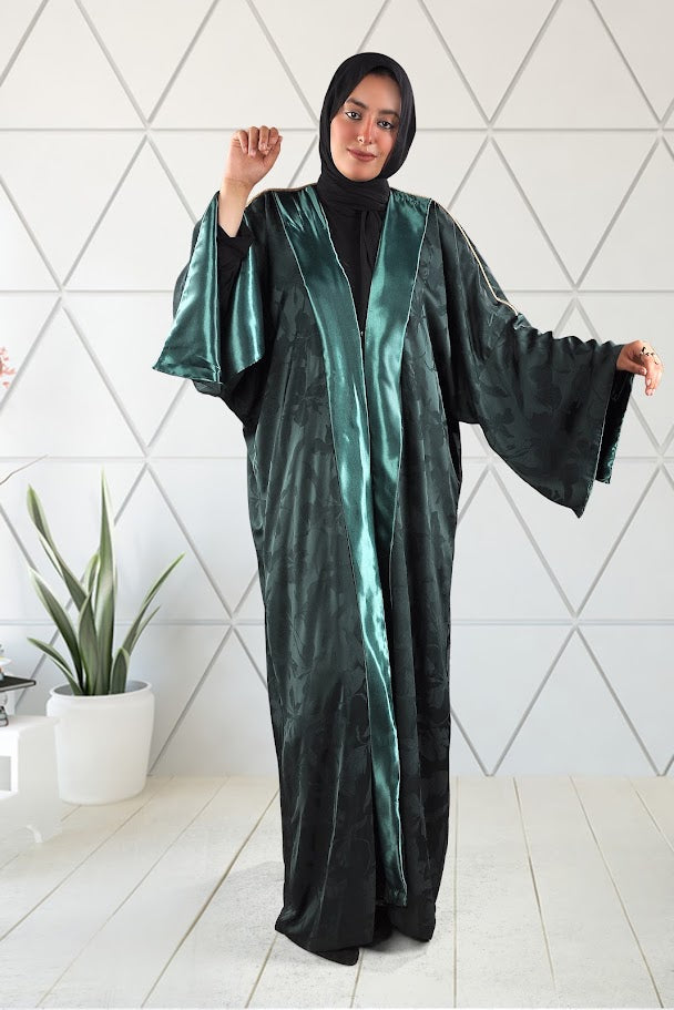 Green Textured Abaya with Pleated Finish