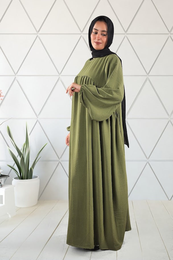 Flowy Batwing Abaya with Gathered Waist