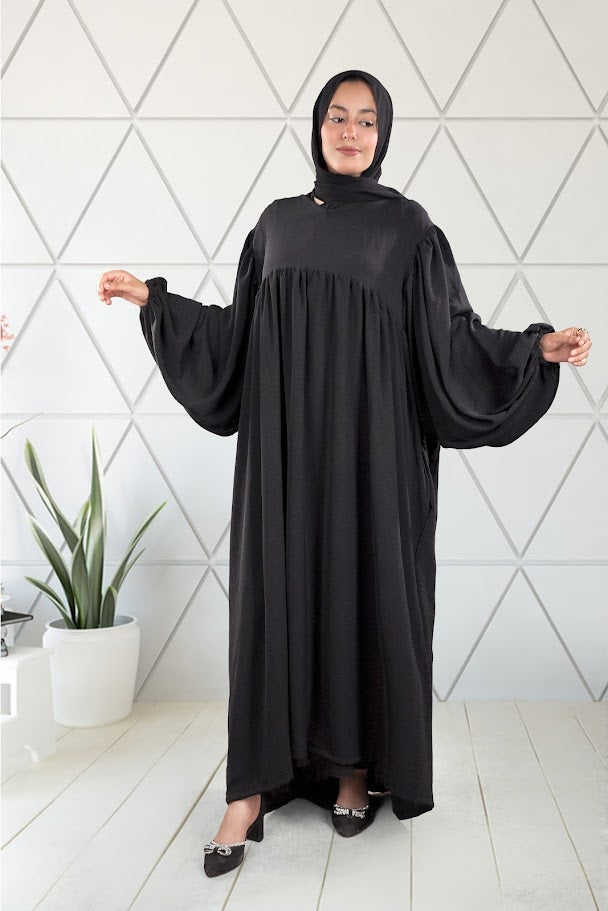 Flowy Batwing Abaya with Gathered Waist