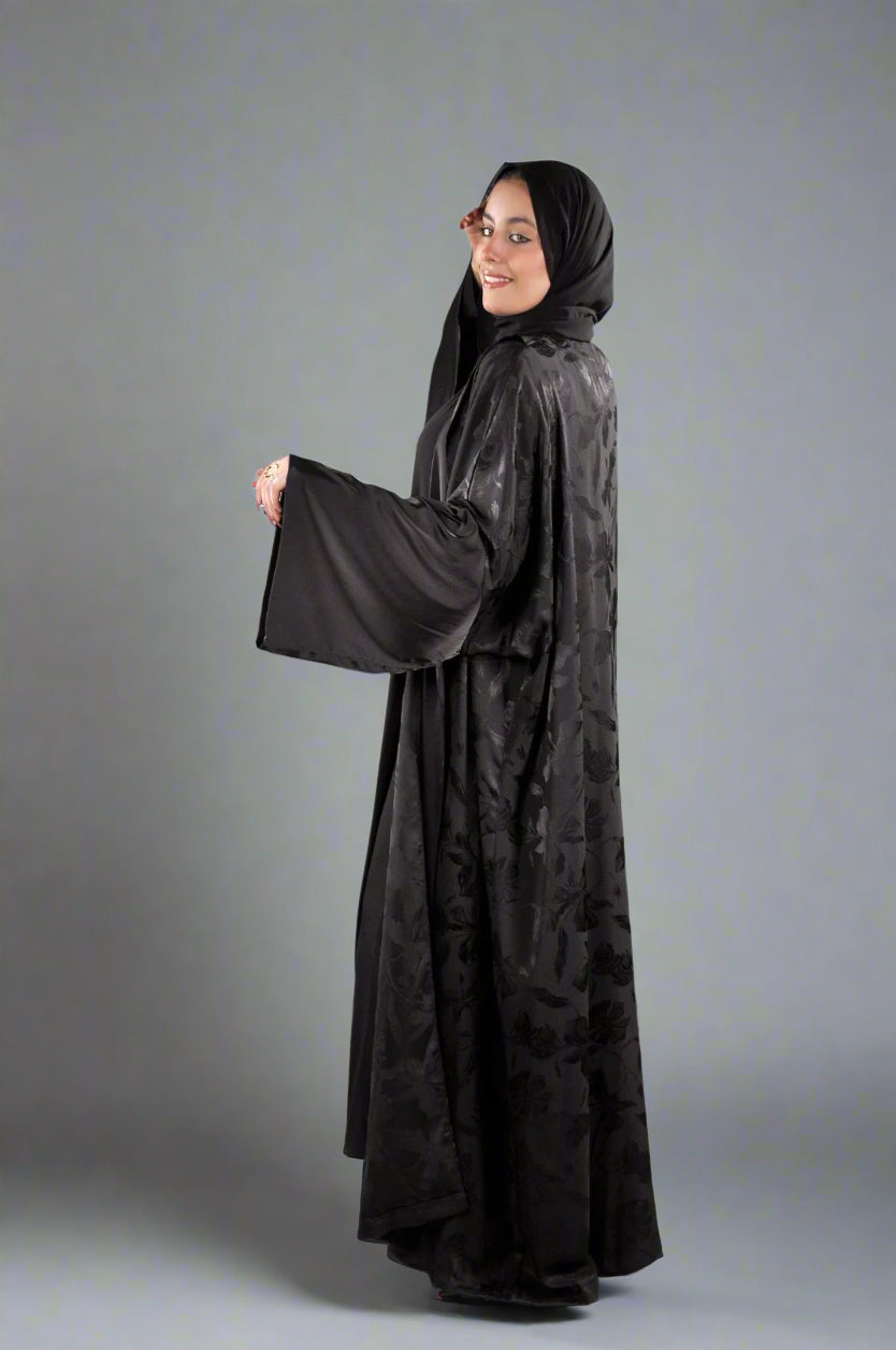 Black Textured Abaya with Pleated Finish