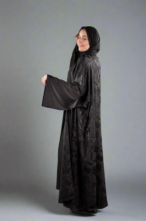 Black Textured Abaya with Pleated Finish